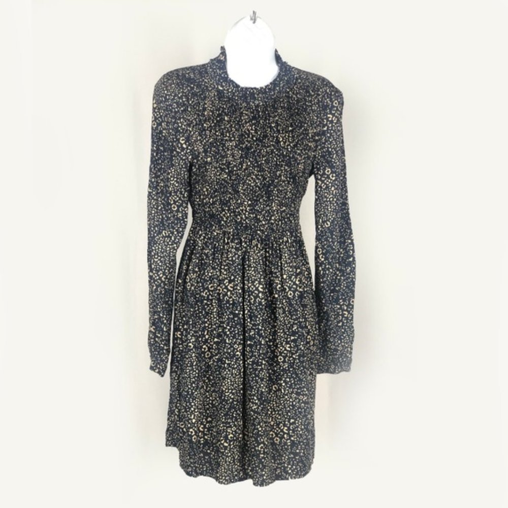 🟣Zara Navy and Cream Leopard Print Dress